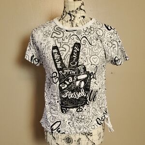 On Fire Graphic Black and White T-Shirt - Large